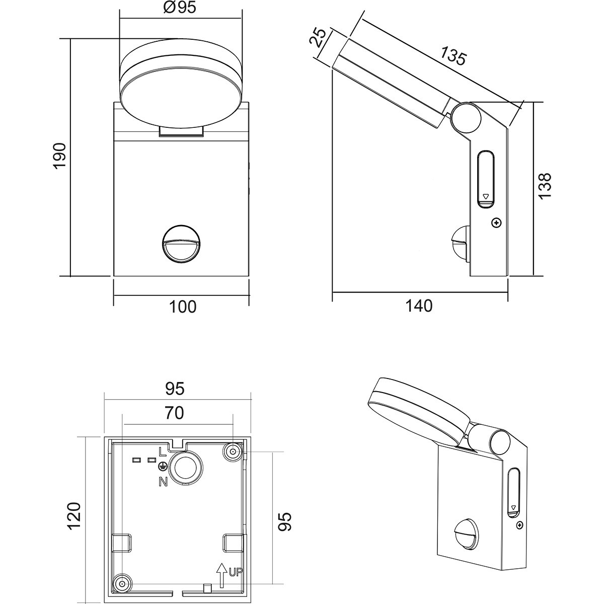 Éclairage de Jardin - Applique Extérieure - Trion Nuri - 7.5W - Couleur Ajustable - Étanche IP44 - Détecteur de Mouvement - Anthracite Mat - Aluminium