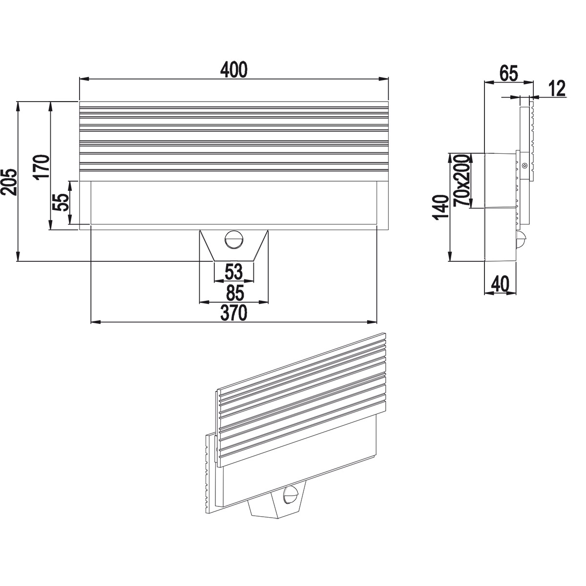 Éclairage de Jardin - Applique Extérieure - Trion Riza - 10W - Blanc Chaud 3000K - Détecteur de Mouvement - Étanche IP65 - Anthracite - Aluminium