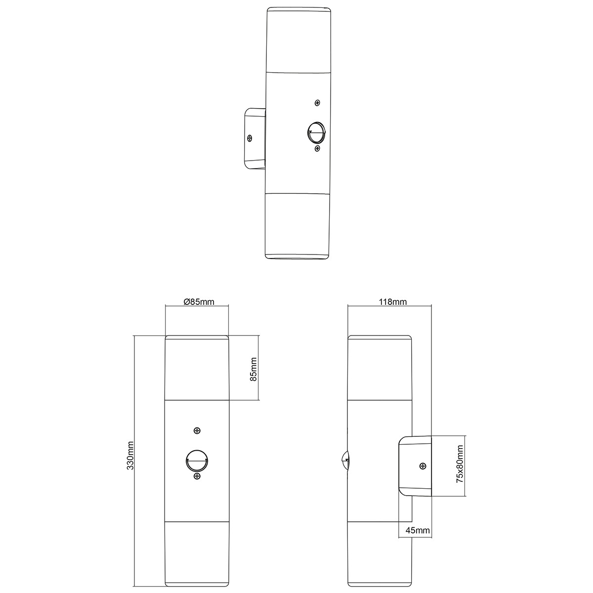 Éclairage de Jardin LED avec Détecteur de Mouvement - Lampe murale extérieure - Trion Hosina Up and Down - Douille E27 - 2-lumières - Étanche aux Éclaboussures IP44 - Mat Anthracite - Aluminium