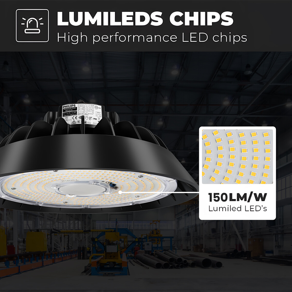 LED UFO High Bay Premium - Rinzu Prem - 100W - High Lumen 150 LM/W - Éclairage d'Entrepôt - Dimmable - Étanche IP65 - Blanc Neutre 4000K - Aluminium - Pilote Philips