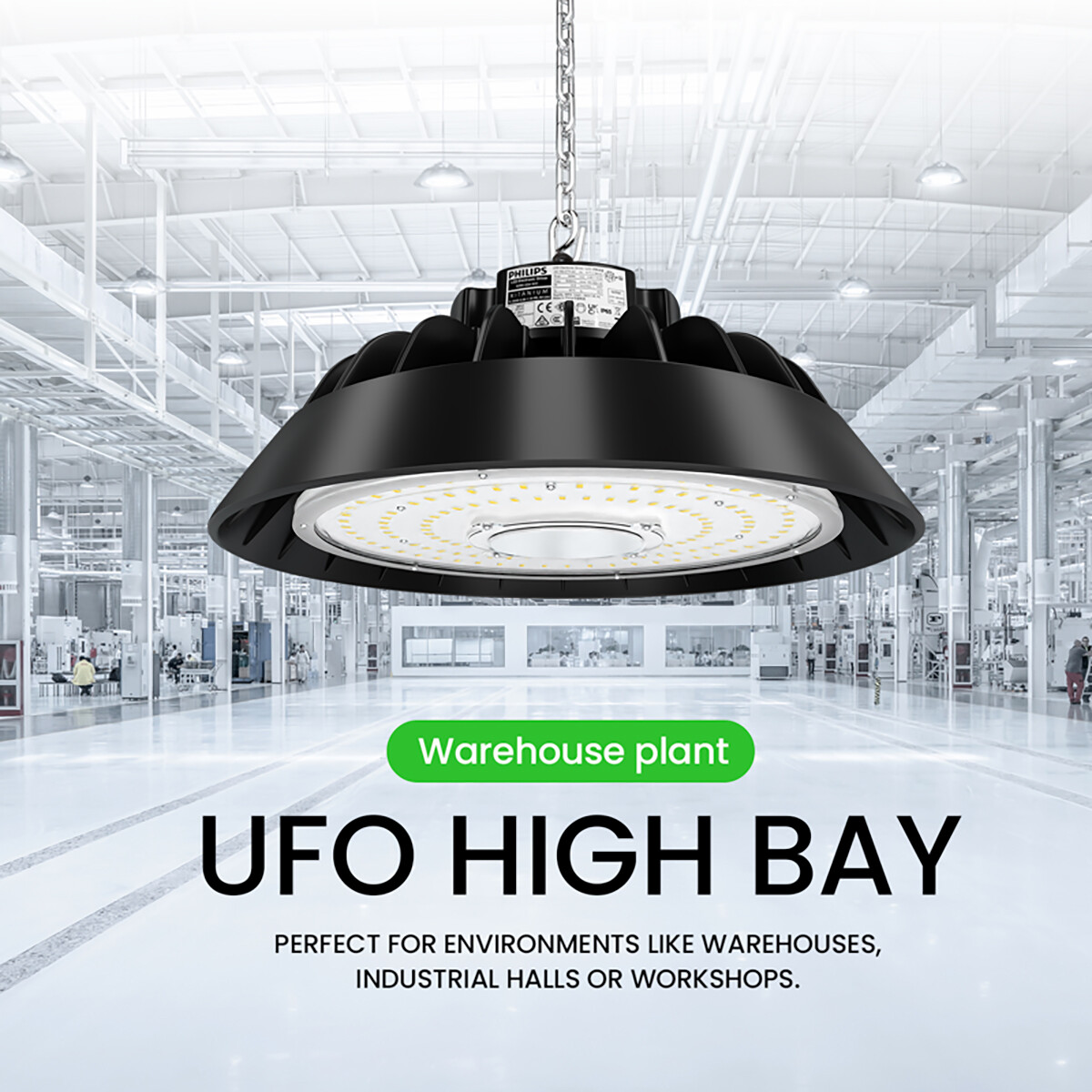 LED UFO High Bay Premium - Rinzu Prem - 100W - High Lumen 150 LM/W - Éclairage d'Entrepôt - Dimmable - Étanche IP65 - Blanc Neutre 4000K - Aluminium - Pilote Philips