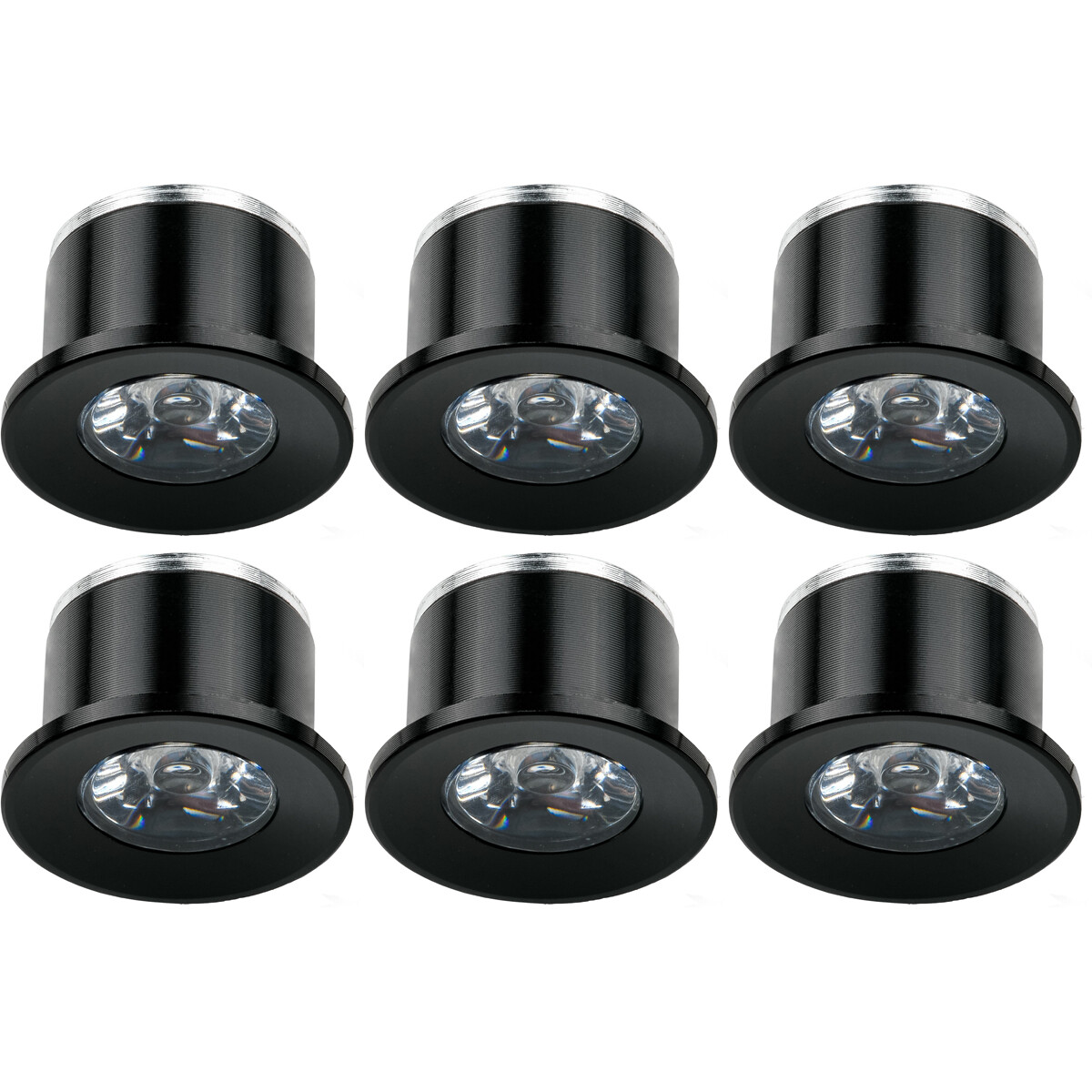 Éclairage de Spot de Véranda LED 6 Pack - 1W - Blanc Neutre 4000K - Encastré - Rond - Mat Noir - Aluminium - Ø31mm