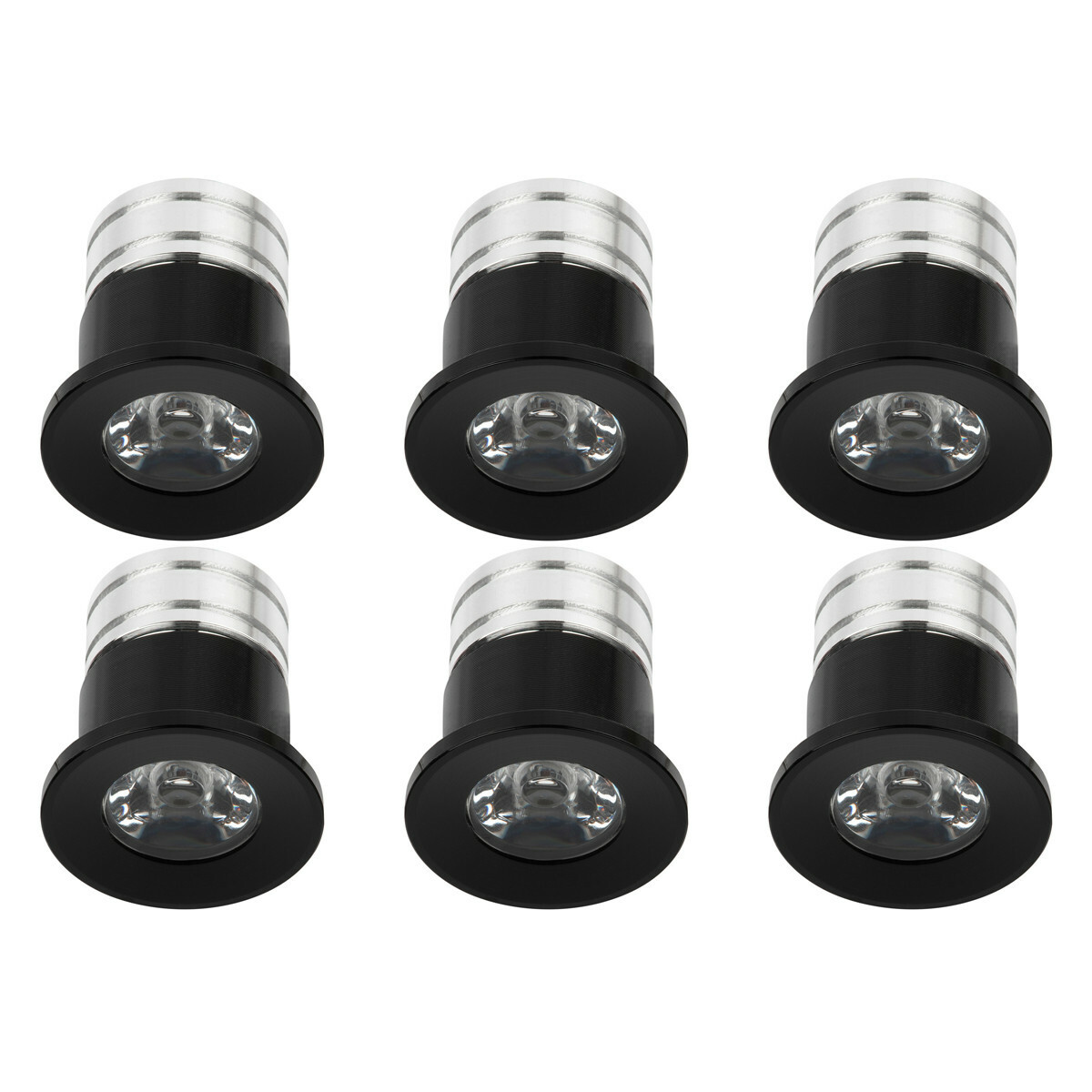 Éclairage de Spot de Véranda LED 6 Pack - 3W - Blanc Chaud 3000K - Encastré - Dimmable - Rond - Mat Noir - Aluminium - Ø31mm