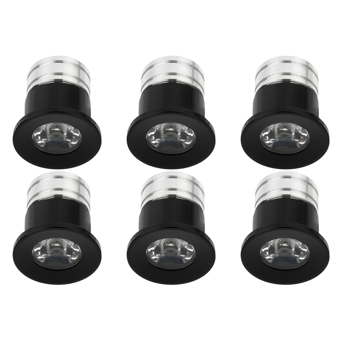 Éclairage de Spot de Véranda LED 6 Pack - 3W - Blanc Chaud 3000K - Encastré - Rond - Mat Noir - Aluminium - Ø31mm