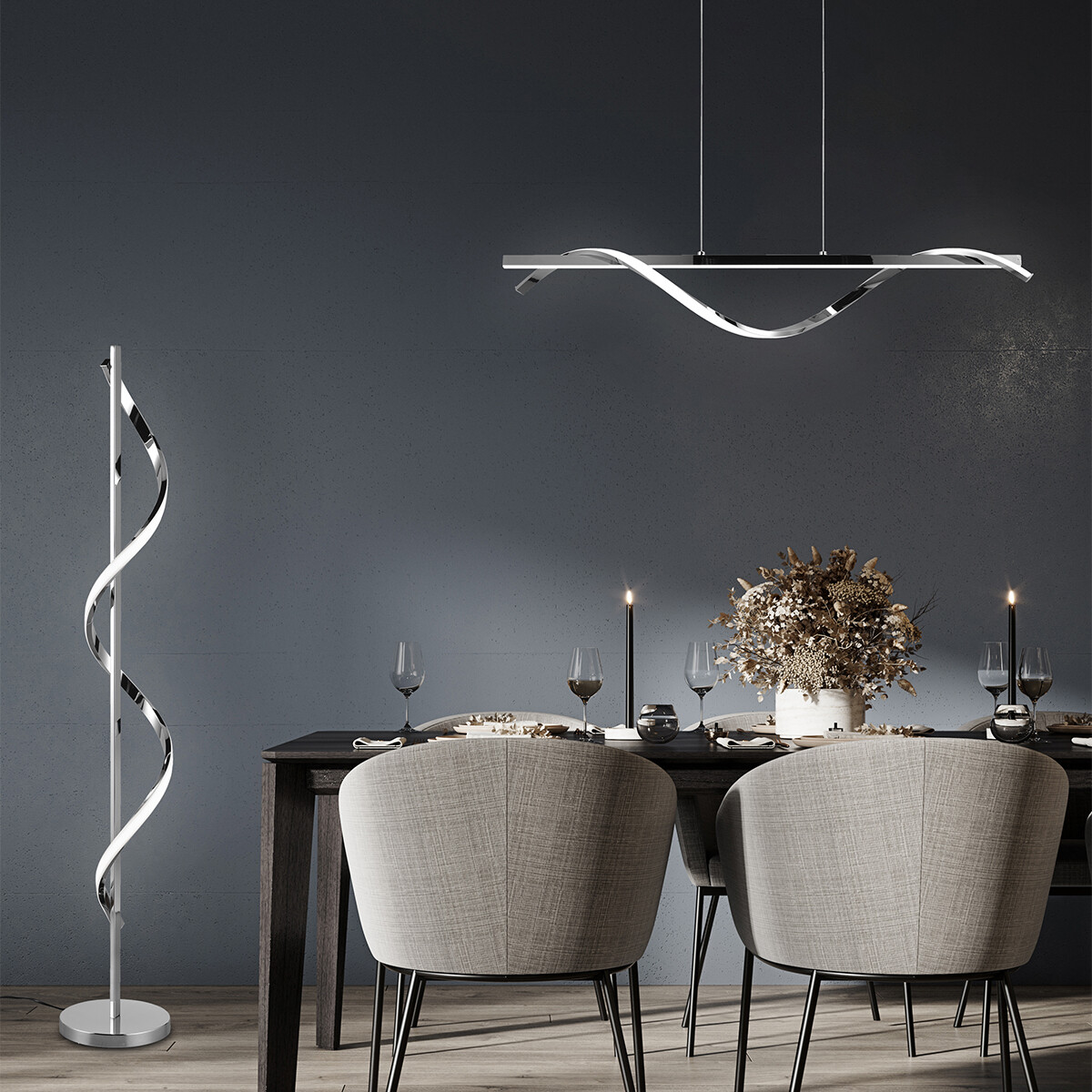 Lampadaire LED - Trion Annabel - 21.5W - Blanc Naturel 4000K - Dimmable - Chrome Brillant - Métal