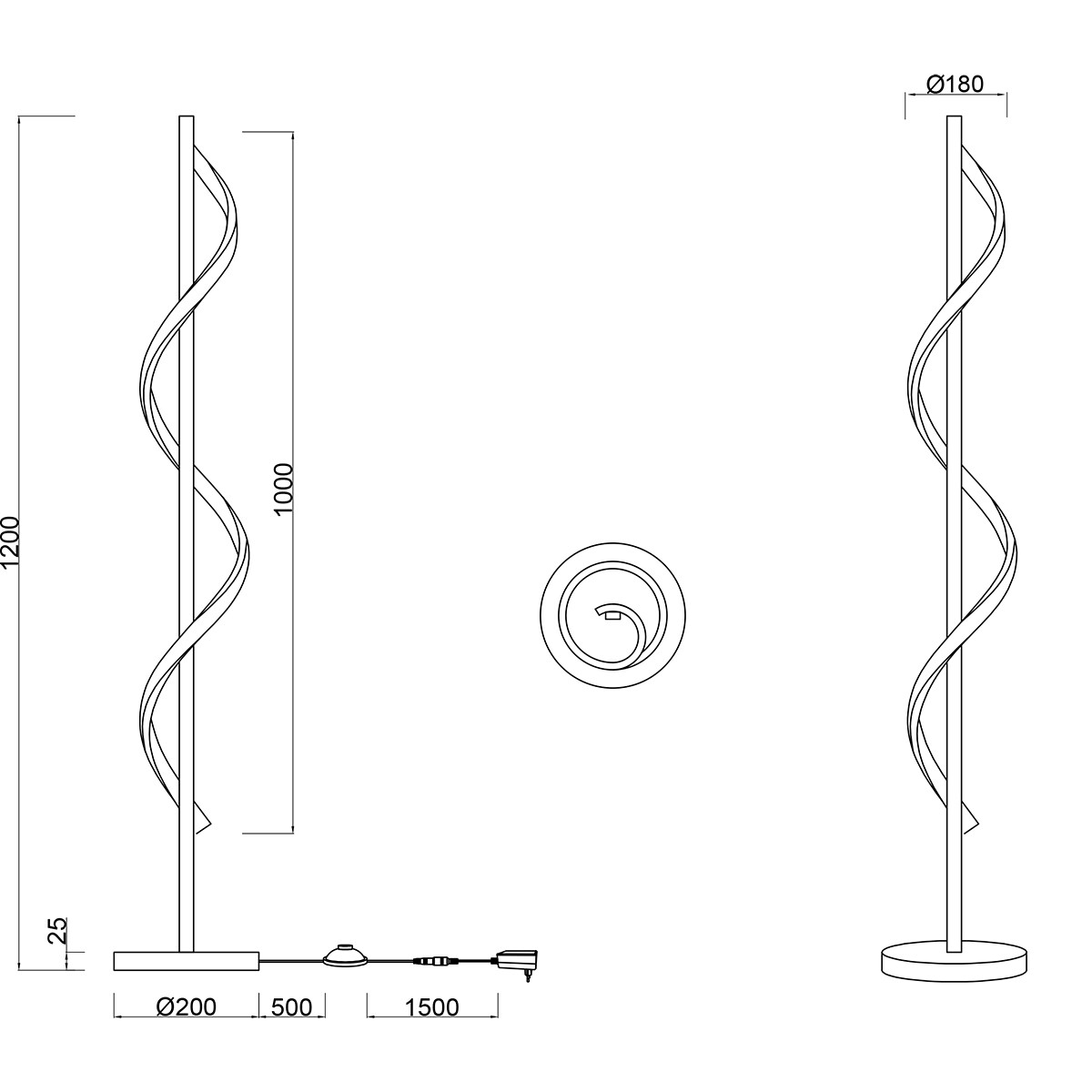 Lampadaire LED - Trion Annabel - 21.5W - Blanc Naturel 4000K - Dimmable - Chrome Brillant - Métal