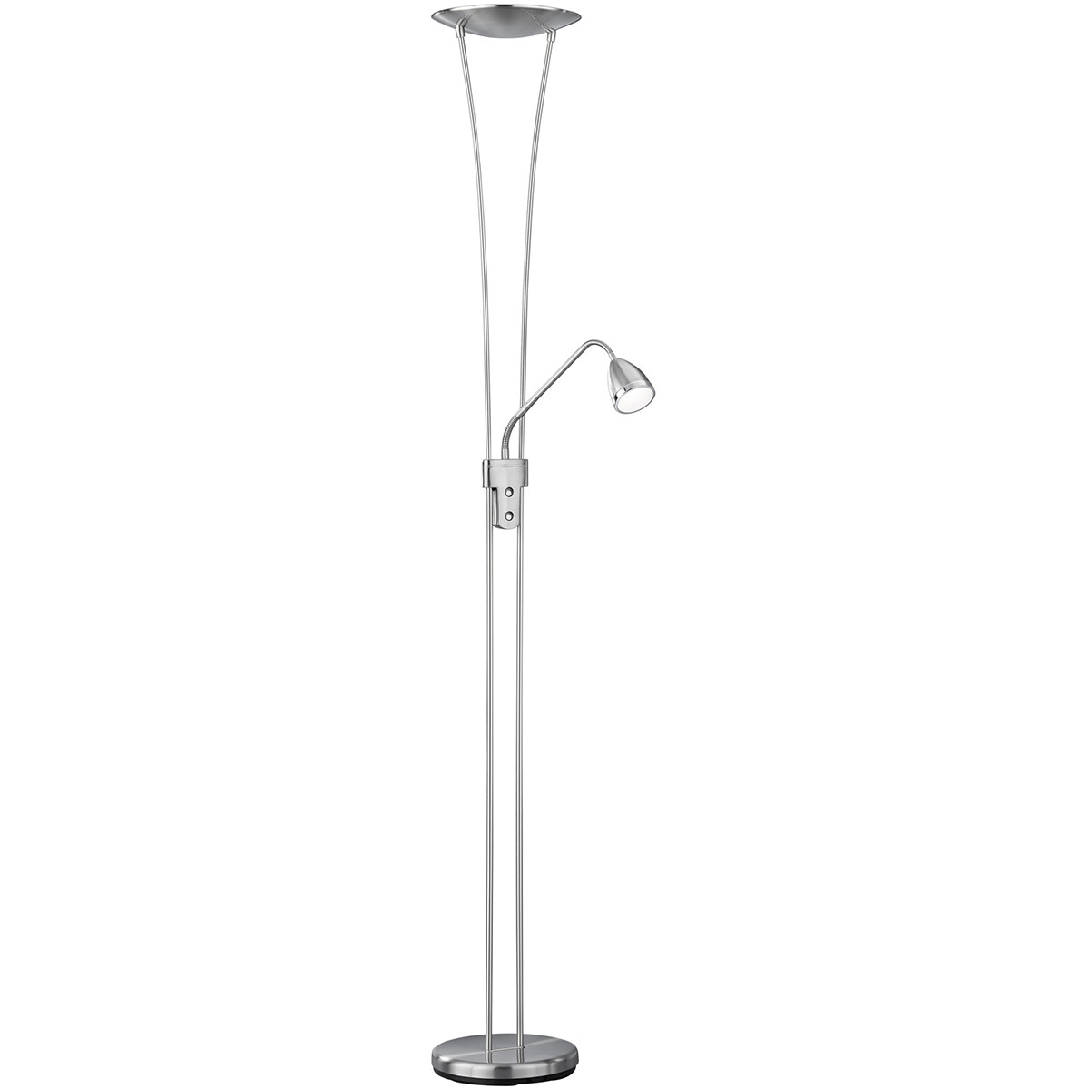 Lampadaire LED - Trion Azorina - 20W + 5W - Blanc Chaud 3000K - 2-lumières - Dimmable - Rond - Mat Nickel - Aluminium