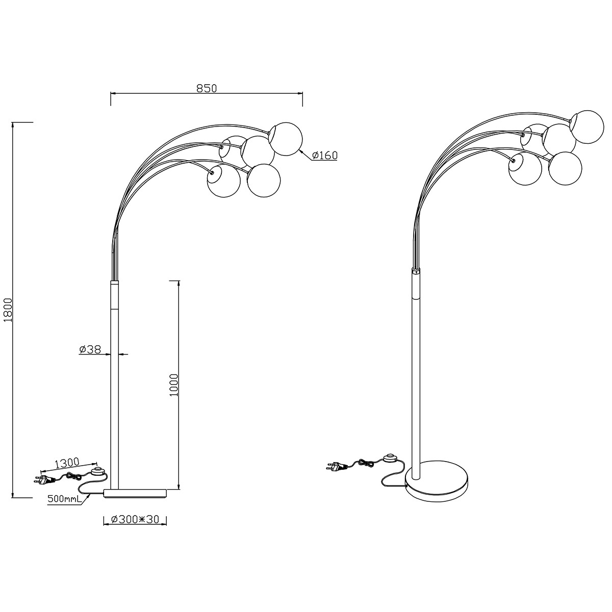 Lampadaire LED - Trion Balina - Douille E14 - Rond - Mat Anthracite - Aluminium