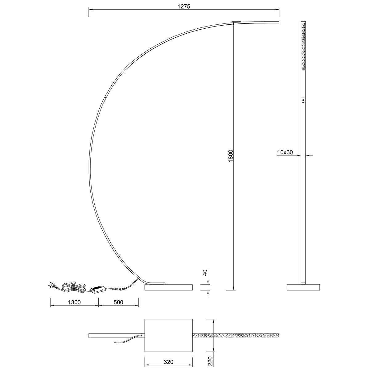 Lampadaire LED - Trion Bango - 18W - Blanc Chaud 3000K - Dimmable - Rectangle - Mat Noir - Aluminium