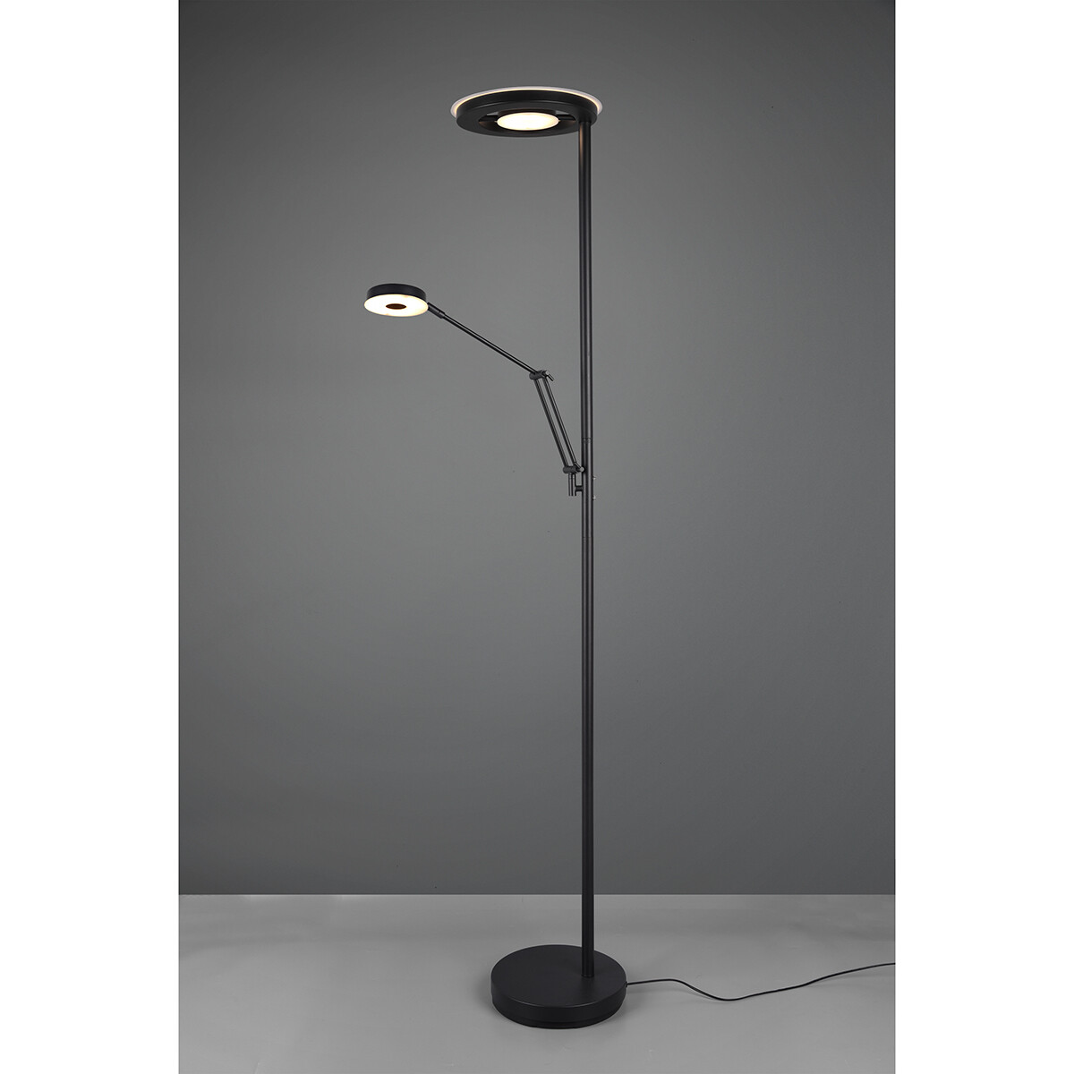 Lampadaire LED - Trion Barry - 38W - Couleur de lumière ajustable - Dimmable - Rond - Mat Noir - Aluminium