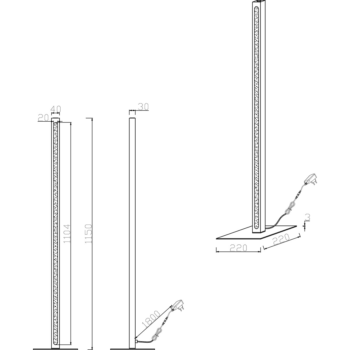 Lampadaire LED - Trion Bulloni - 20W - Blanc Chaud 3000K - Rectangle - Mat Brun - Bois