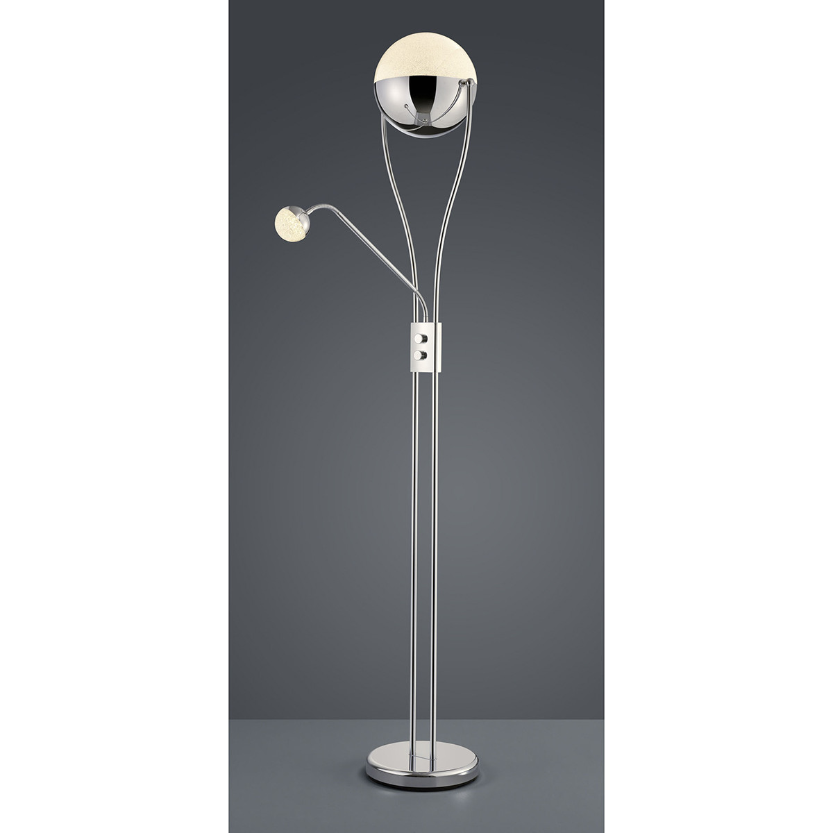 Lampadaire LED - Trion Chiso - 25W - Blanc Chaud 3000K - 2-lumières - Dimmable - Rond - Chrome Brillant - Aluminium