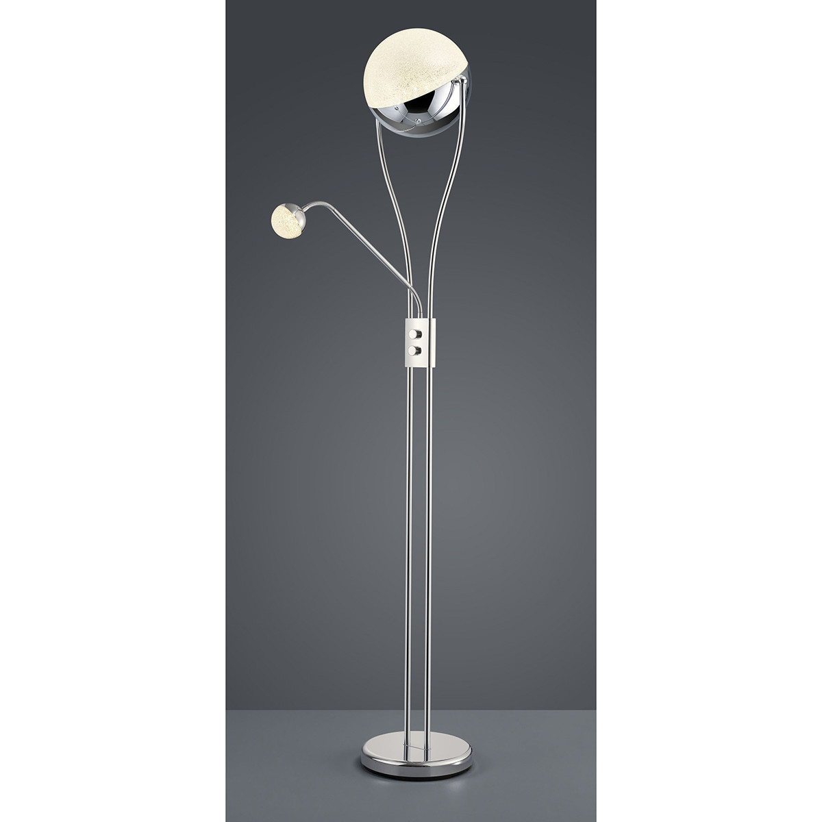 Lampadaire LED - Trion Chiso - 25W - Blanc Chaud 3000K - 2-lumières - Dimmable - Rond - Chrome Brillant - Aluminium