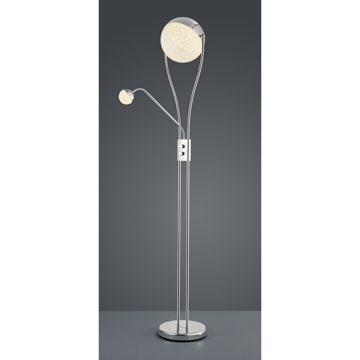 Lampadaire LED - Trion Chiso - 25W - Blanc Chaud 3000K - 2-lumières - Dimmable - Rond - Chrome Brillant - Aluminium