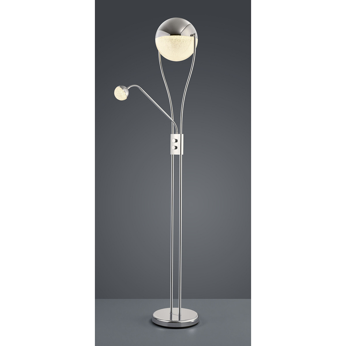 Lampadaire LED - Trion Chiso - 25W - Blanc Chaud 3000K - 2-lumières - Dimmable - Rond - Chrome Brillant - Aluminium