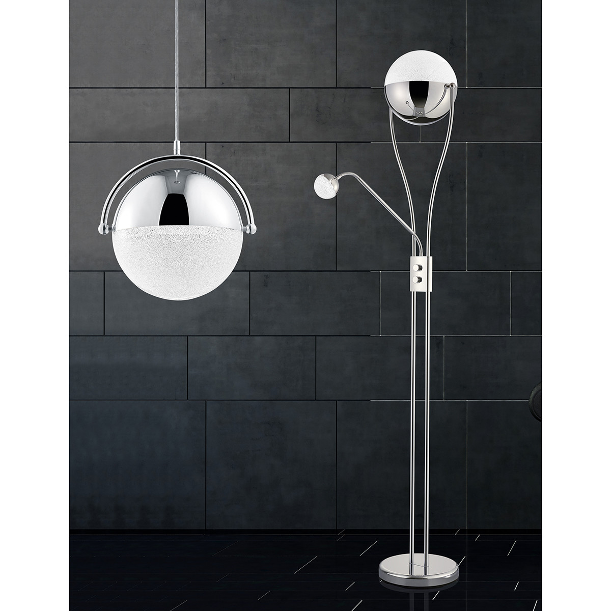 Lampadaire LED - Trion Chiso - 25W - Blanc Chaud 3000K - 2-lumières - Dimmable - Rond - Chrome Brillant - Aluminium