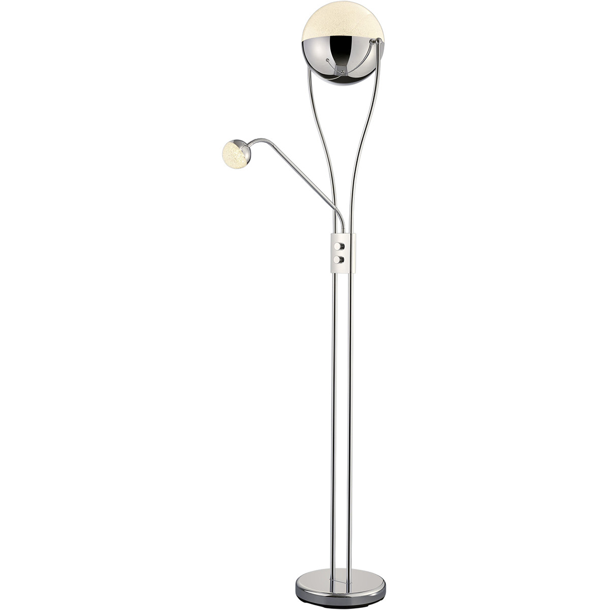 Lampadaire LED - Trion Chiso - 25W - Blanc Chaud 3000K - 2-lumières - Dimmable - Rond - Chrome Brillant - Aluminium