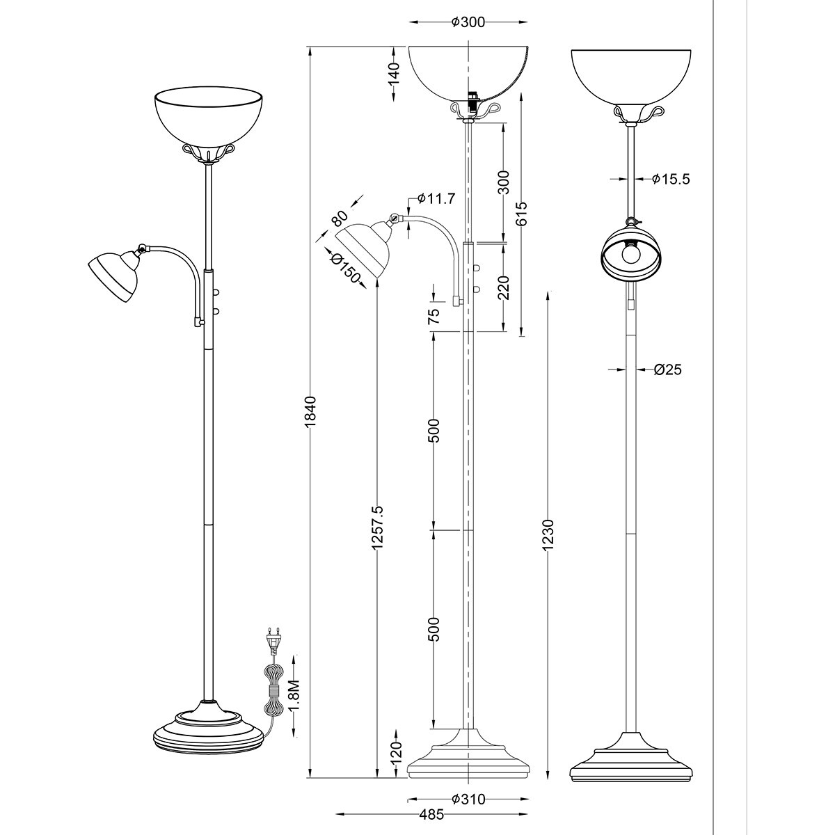 LED Lampadaire - Trion City - Douille E27/E14 - 2-lumières - Rond - Couleur Rouille - Métal