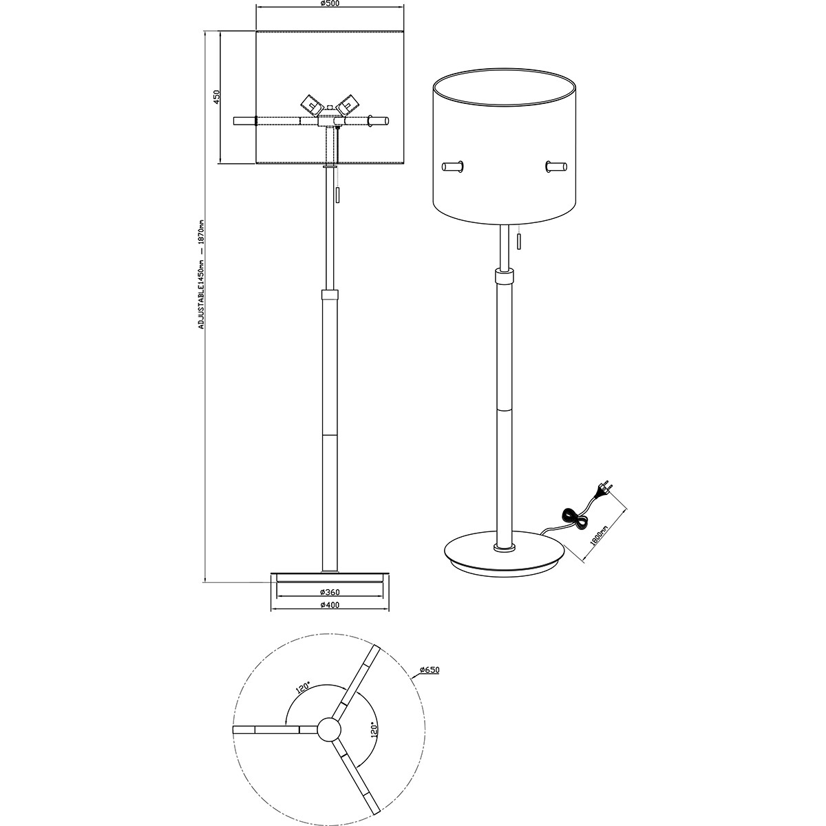 Lampadaire LED - Éclairage de sol - Trion Coleno - Douille E27 - Rond - Mat Or - Aluminium