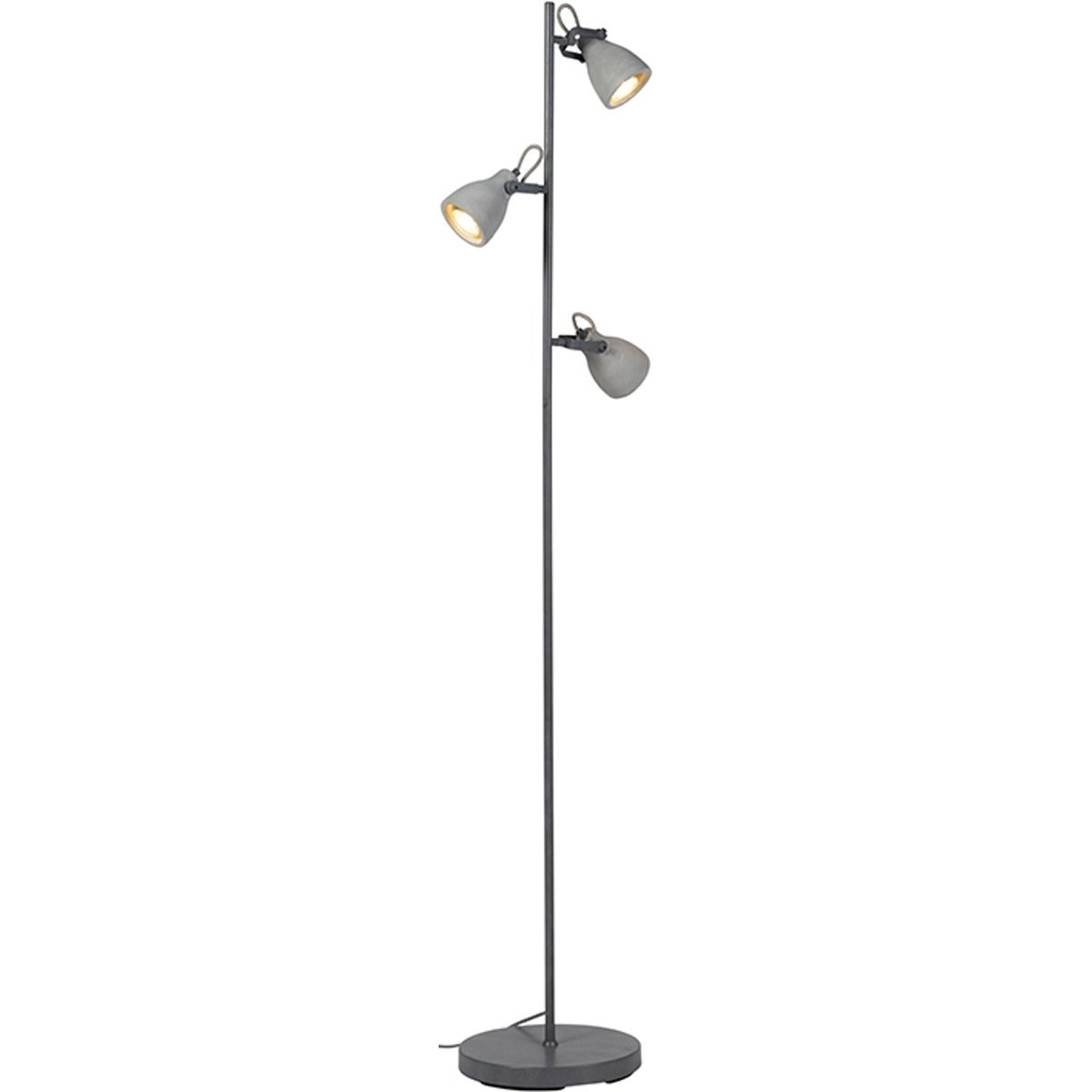 Lampadaire LED - Trion Conry - Douille GU10 - 3-lumières - Rond - Mat Gris Aspect Béton - Aluminium/Béton