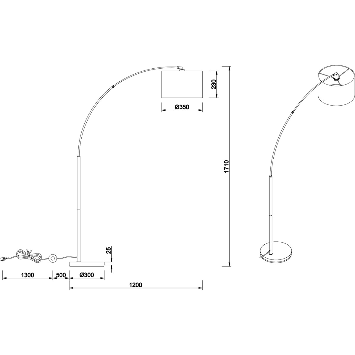 Lampadaire LED - Trion Corry - Douille E27 - Rond - Mat Noir - Aluminium