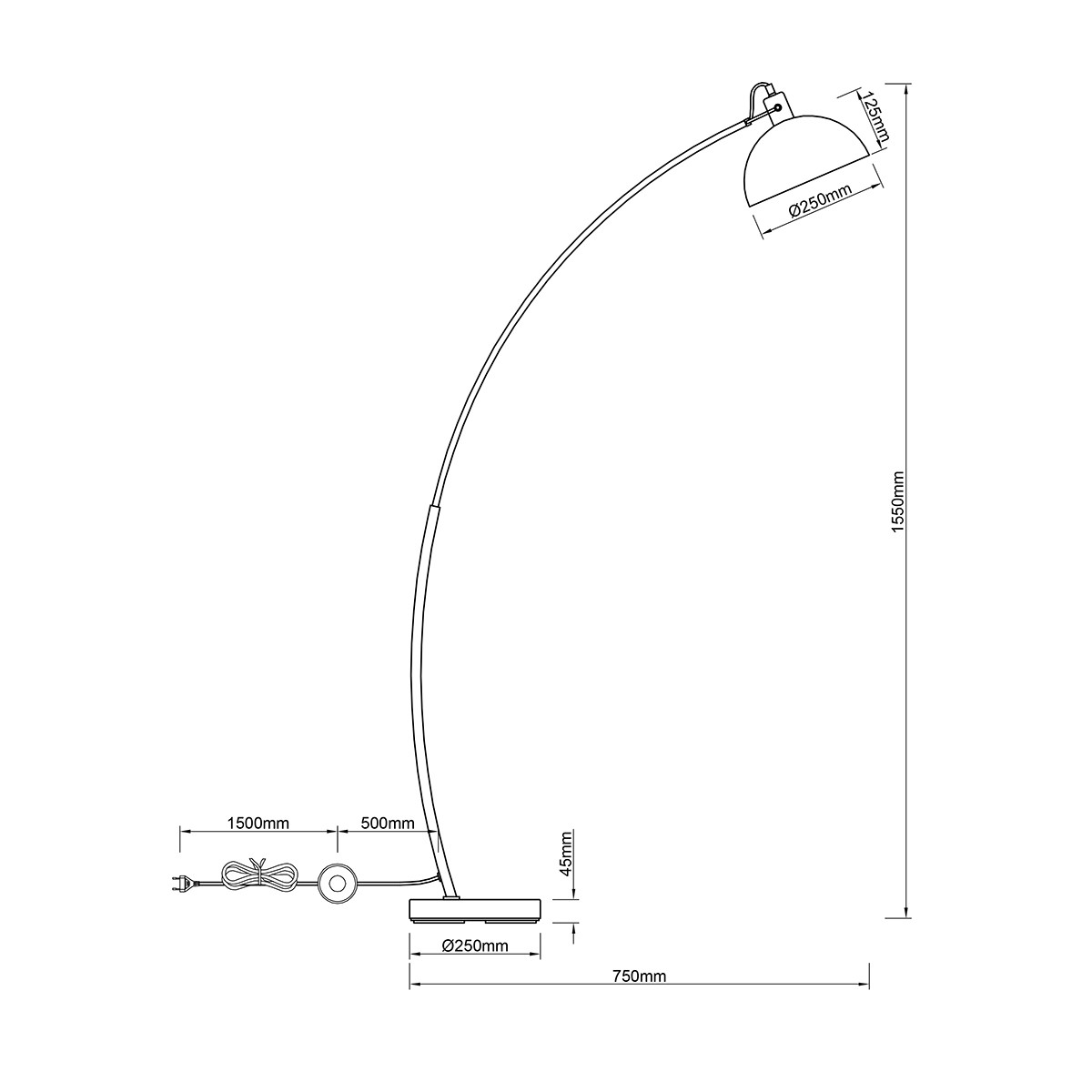 Lampadaire LED - Trion Recine - Douille E27 - 1-lumière - Rond - Mat Noir - Aluminium