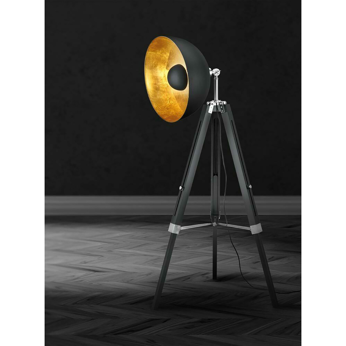 Lampadaire LED - Trion Legie - Douille E27 - 1-lumière - Réglable - Rond - Mat Noir - Bois/Aluminium