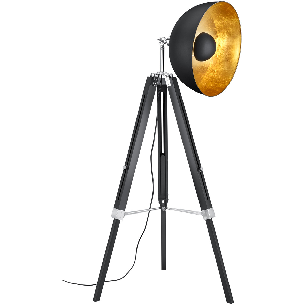 Lampadaire LED - Trion Legie - Douille E27 - 1-lumière - Réglable - Rond - Mat Noir - Bois/Aluminium