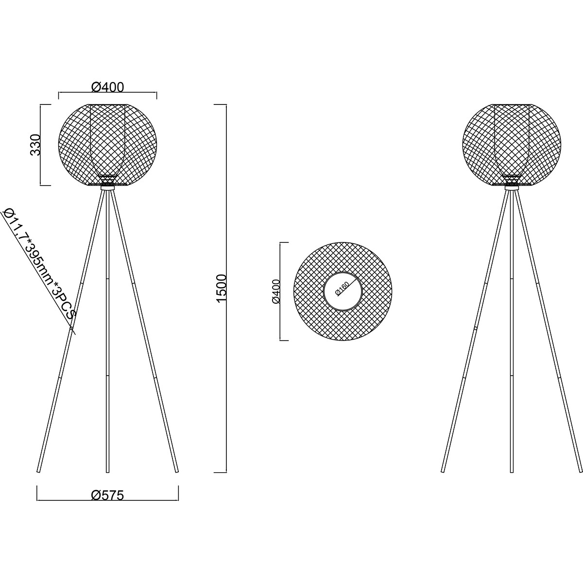 Lampadaire LED - Trion Filtran - Douille E27 - 1-lumière - Rond - Mat Noir - Aluminium