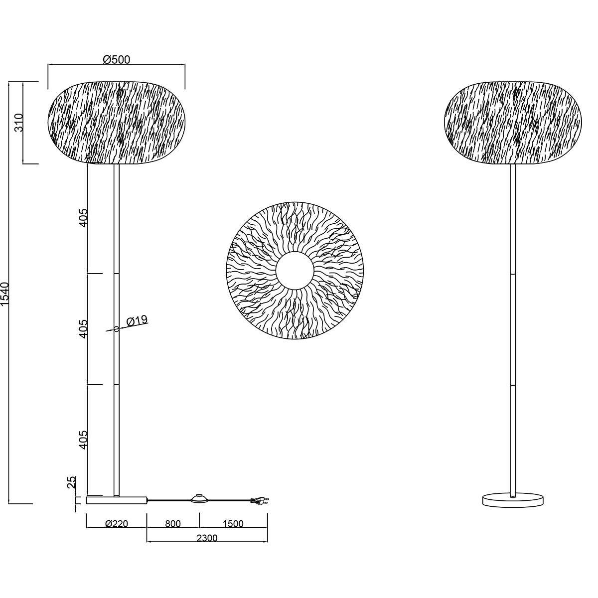 LED Lampadaire - Trion Fluffy - Douille E27 - Rond - Taupe - Peluche Synthétique