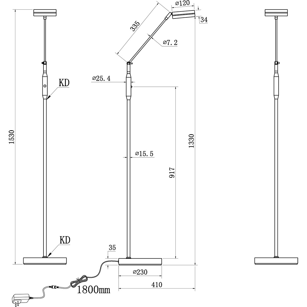 Lampadaire LED - Trion Franco - 6.5W - Couleur de lumière ajustable - Dimmable - Rond - Mat Anthracite - Aluminium