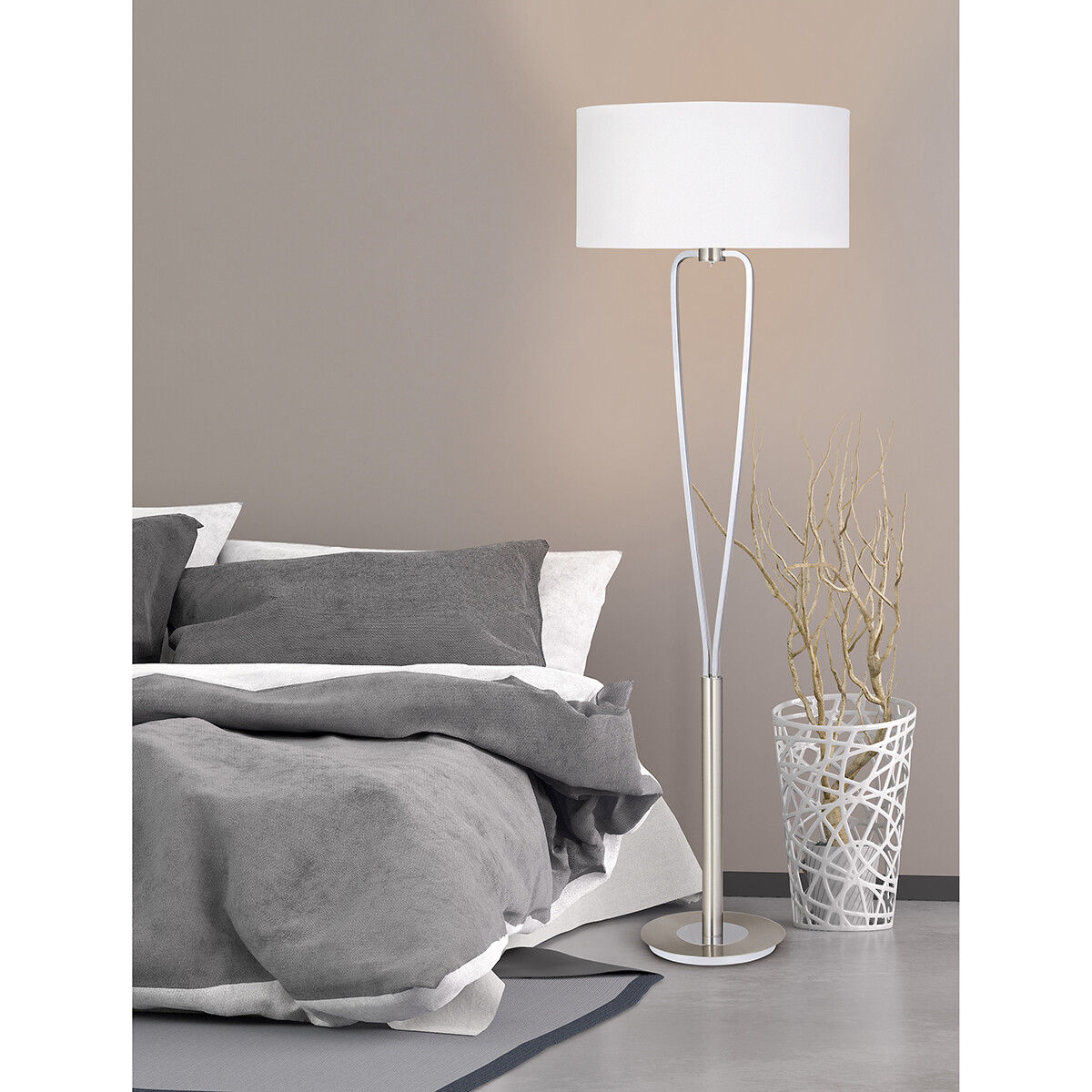 Lampadaire LED - Trion Hilton - Douille E27 - Rond - Mat Nickel - Aluminium