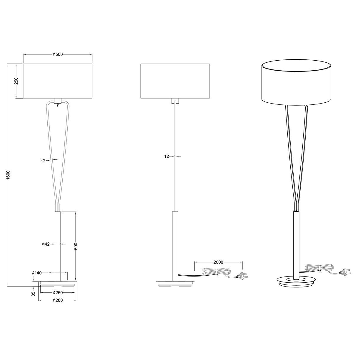 Lampadaire LED - Trion Hilton - Douille E27 - Rond - Mat Nickel - Aluminium