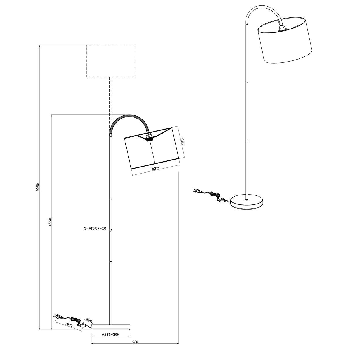 Lampadaire LED - Trion Hostons - Douille E27 - Rond - Flexible - Mat Noir - Aluminium