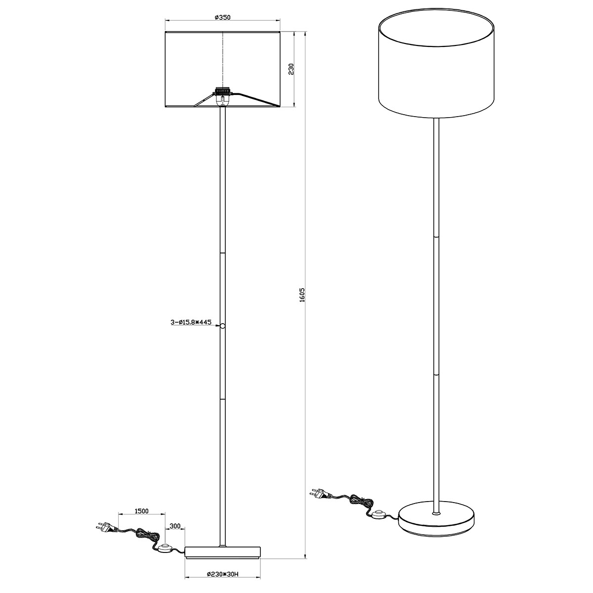 Lampadaire LED - Trion Hostons - Douille E27 - Rond - Mat Noir - Aluminium