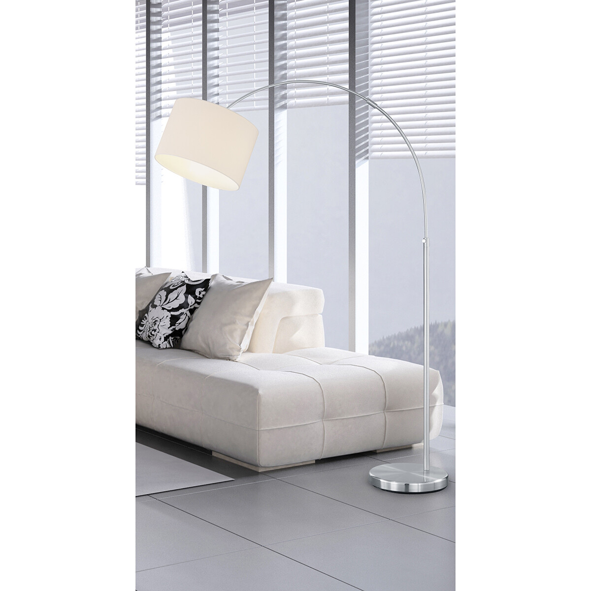 Lampadaire LED - Trion Hotia - Douille E27 - Réglable - Rond - Mat Blanc - Aluminium