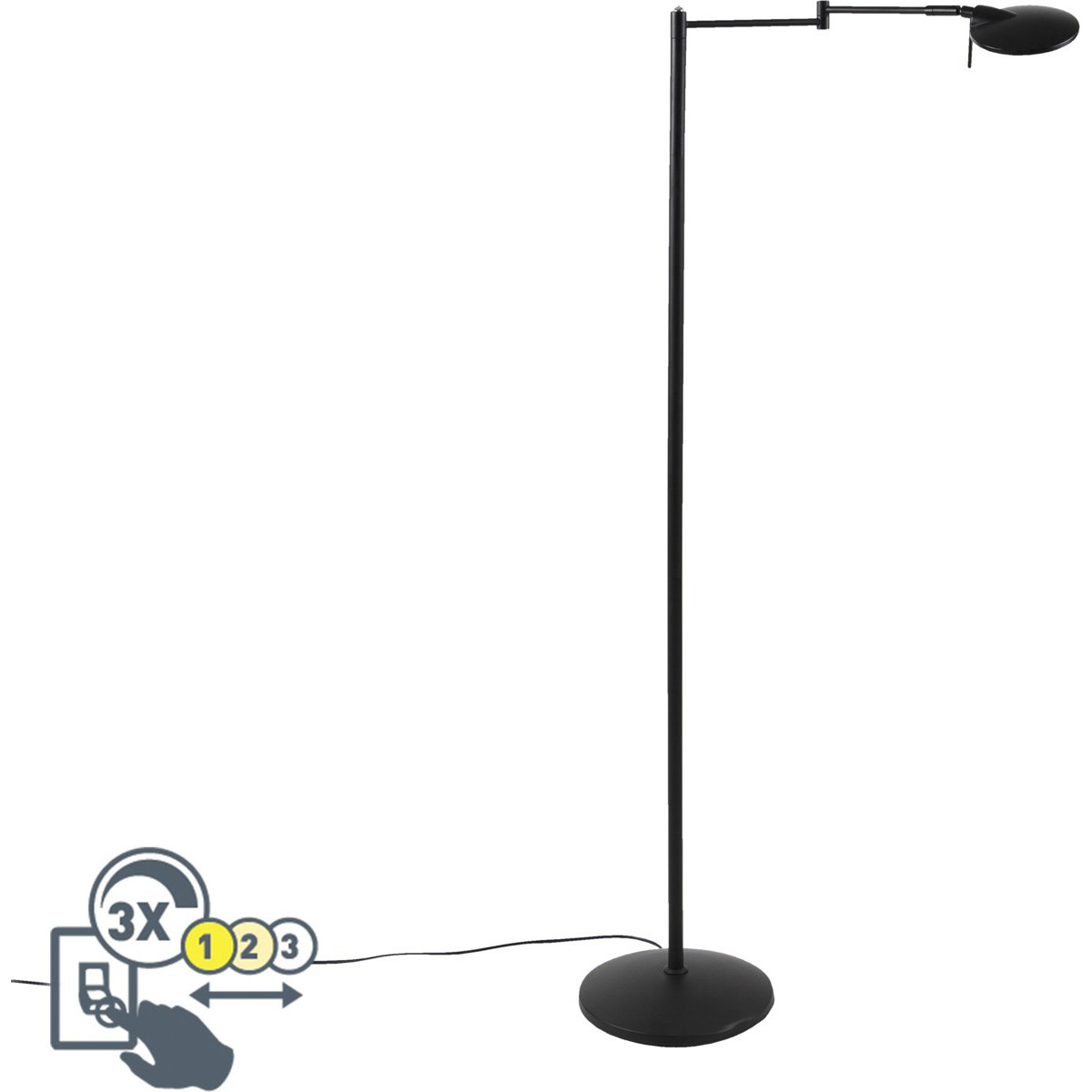 Lampadaire LED - Trion Kazin - 8W - Blanc Chaud 3000K - Dimmable - Rond - Mat Noir - Aluminium