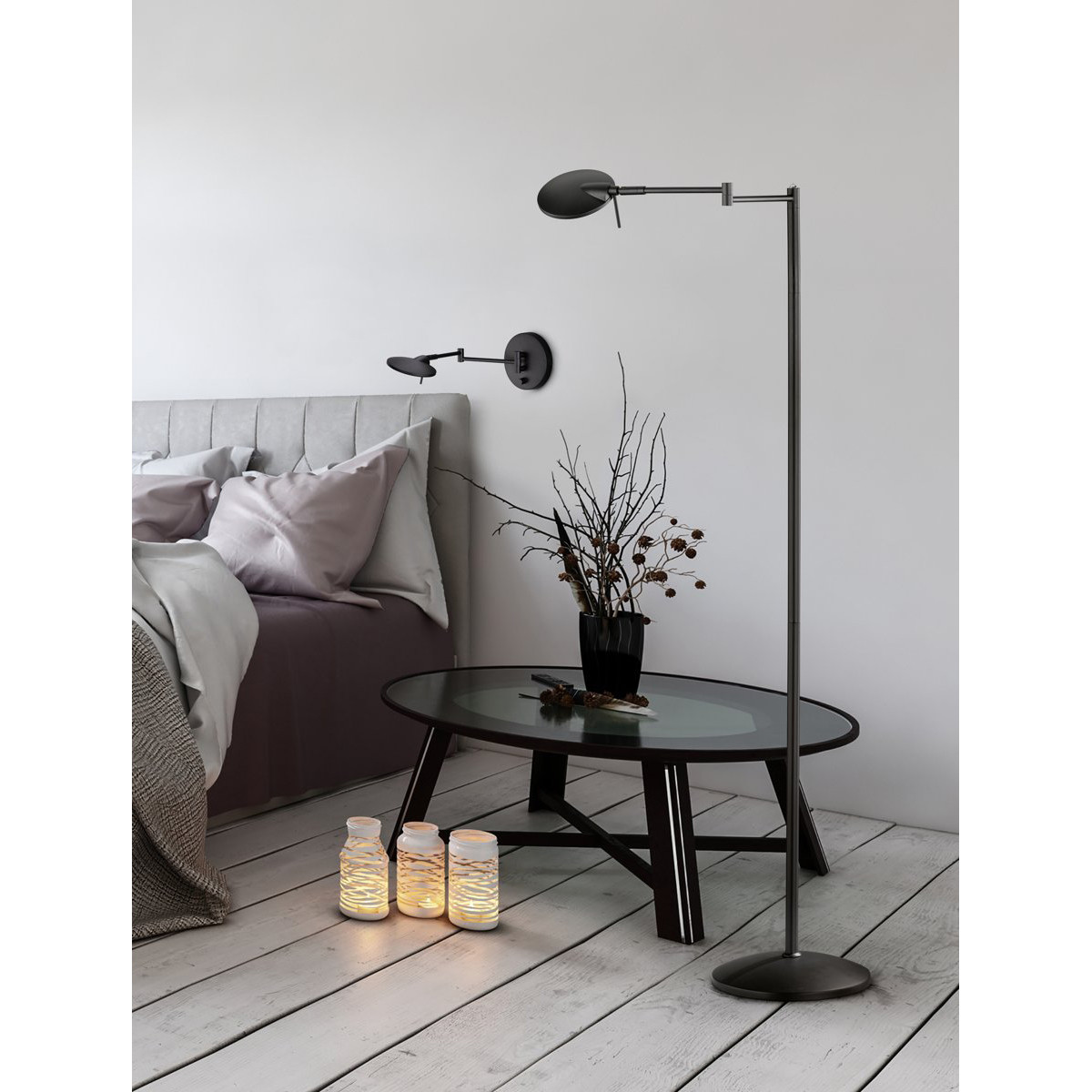 Lampadaire LED - Trion Kazin - 8W - Blanc Chaud 3000K - Dimmable - Rond - Mat Noir - Aluminium