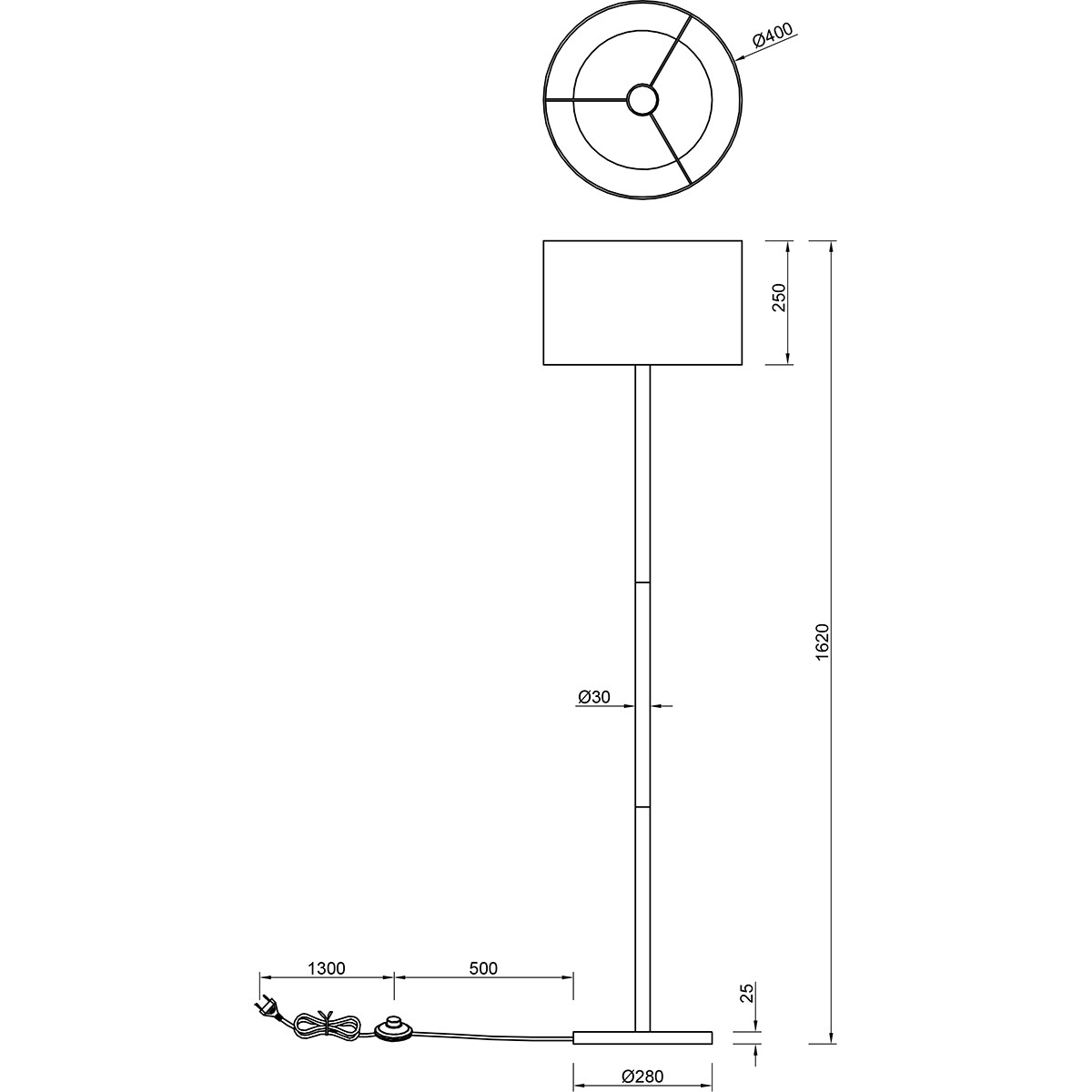 Lampadaire LED - Trion Kiblon - Douille E27 - Rond - Mat Brun - Bois