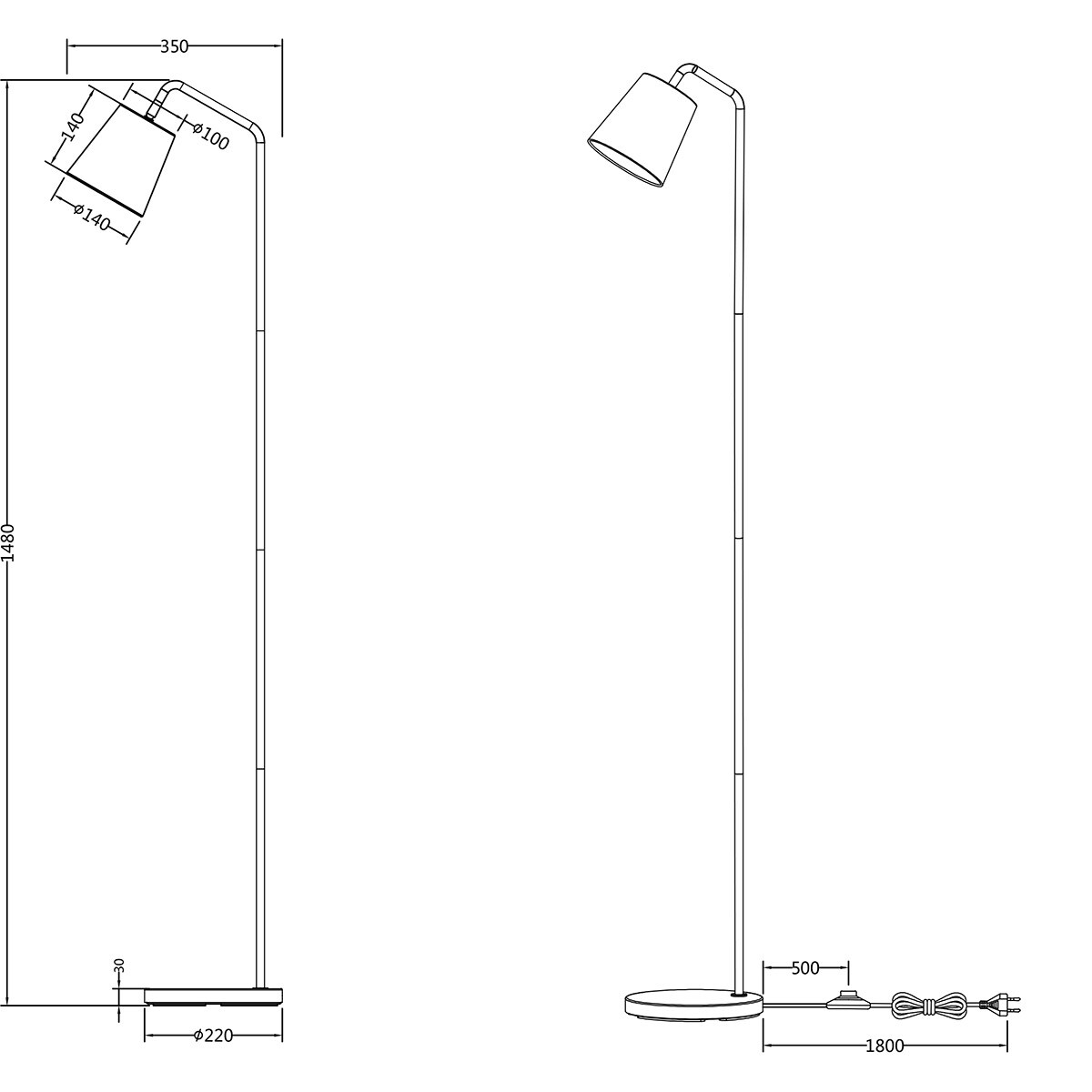 LED Lampadaire - Trion Kido - Douille E27 - Réglable - Rond - Blanc Mat - Métal