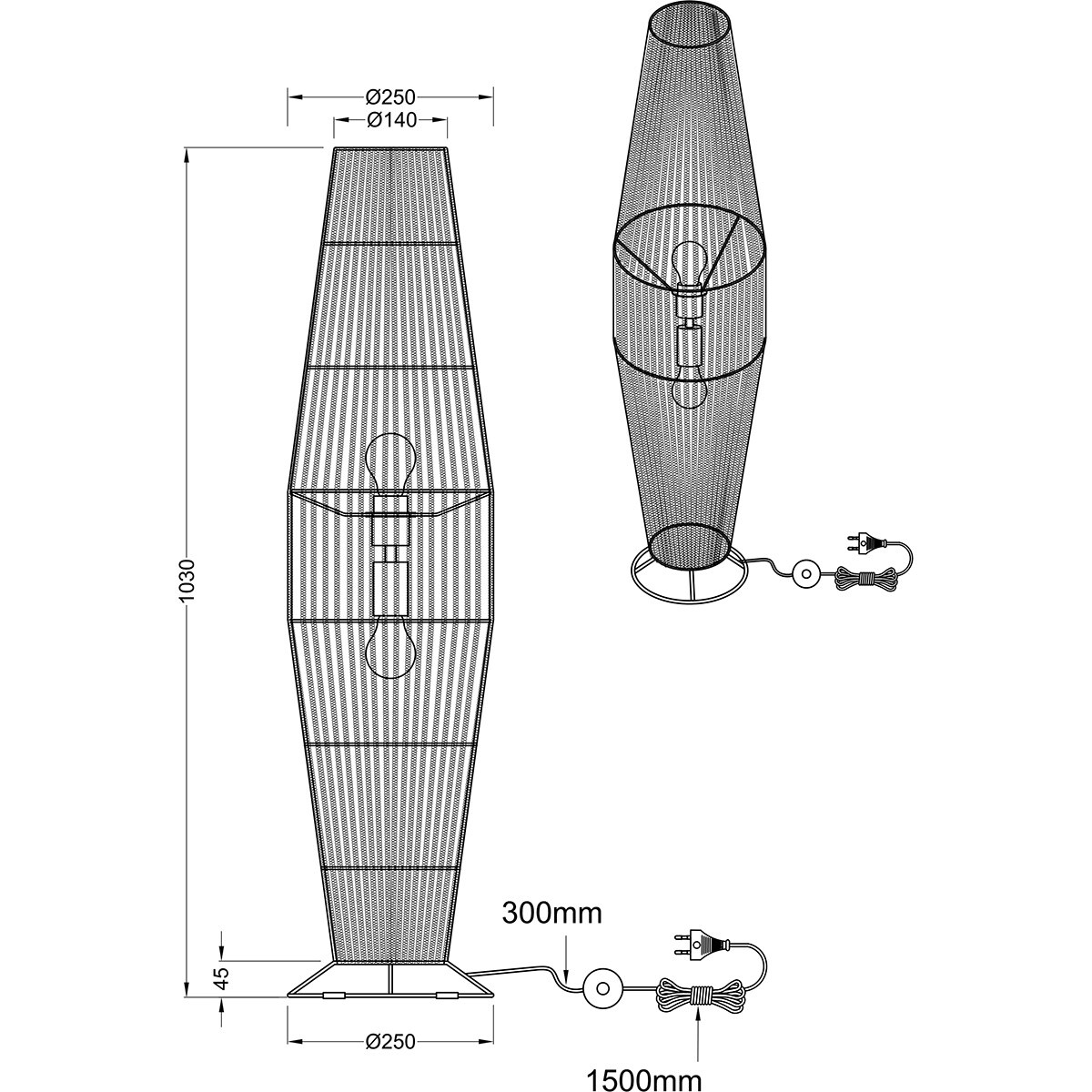 LED Lampadaire - Trion Kimi - Douille E27 - 2-lumières - Rond - Brun - Papier