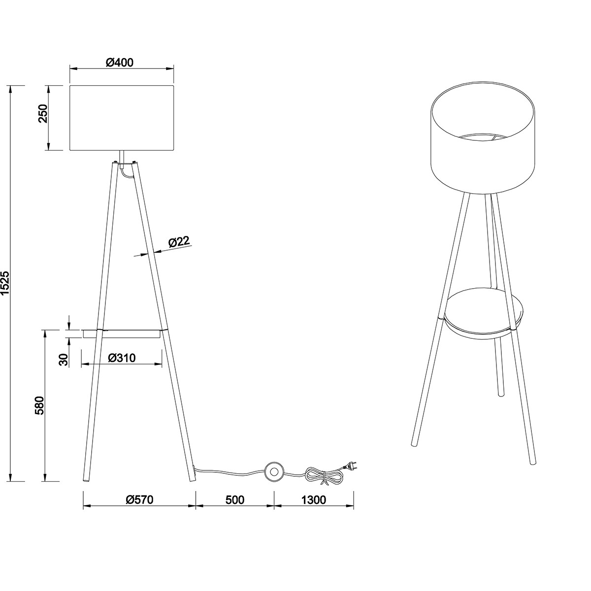 Lampadaire LED - Trion Loet - Douille E27 - Rond - Café - Métal