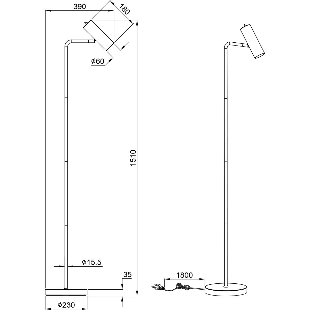 Lampadaire LED - Trion Milona - Douille GU10 - 1-lumière - Rond - Mat Blanc - Aluminium