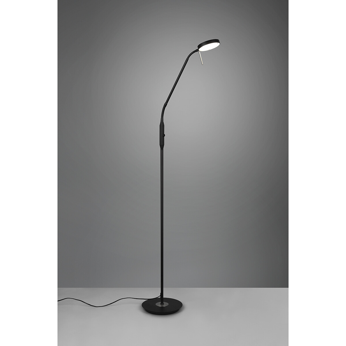 Lampadaire LED - Trion Monzino - 12W - Couleur de lumière ajustable - Dimmable - Rond - Mat Noir - Aluminium