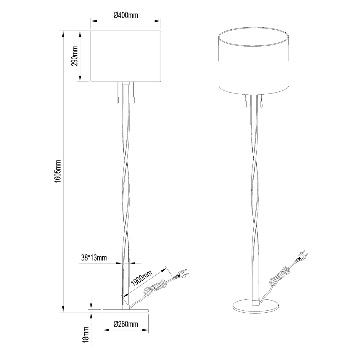 Lampadaire LED - Trion Ninda - Douille E27 - 14W - Blanc Chaud 3000K - Rond - Mat Or - Aluminium