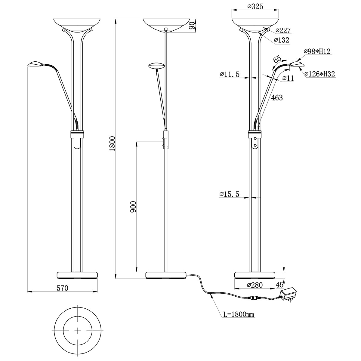 Lampadaire LED - Trion Orsan - 31W - Blanc Chaud 3000K - Dimmable - Rond - Mat Or - Aluminium