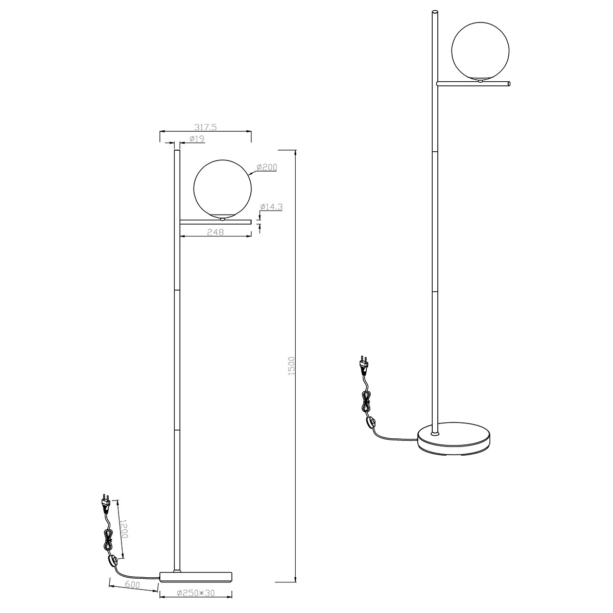 Lampadaire LED - Trion Pora - Douille E14 - Rond - Mat Or - Aluminium