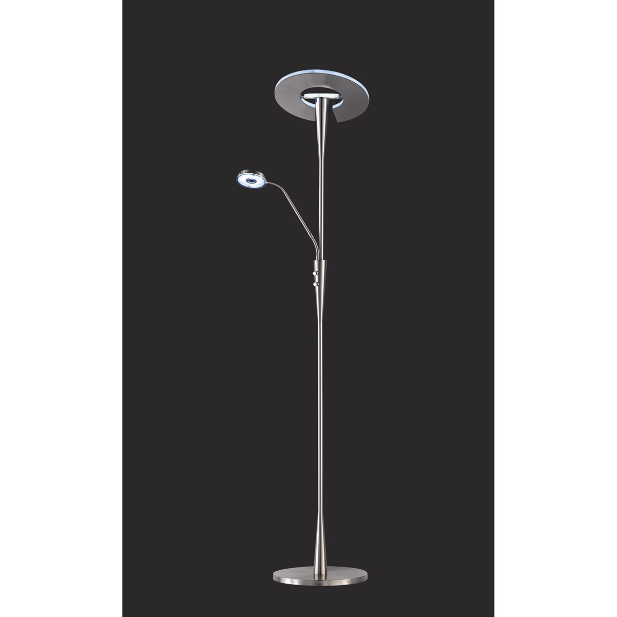 Lampadaire LED - Trion Qubico - 34W + 5W - Couleur de lumière ajustable - 2-lumières - Dimmable - Rond - Mat Nickel - Aluminium