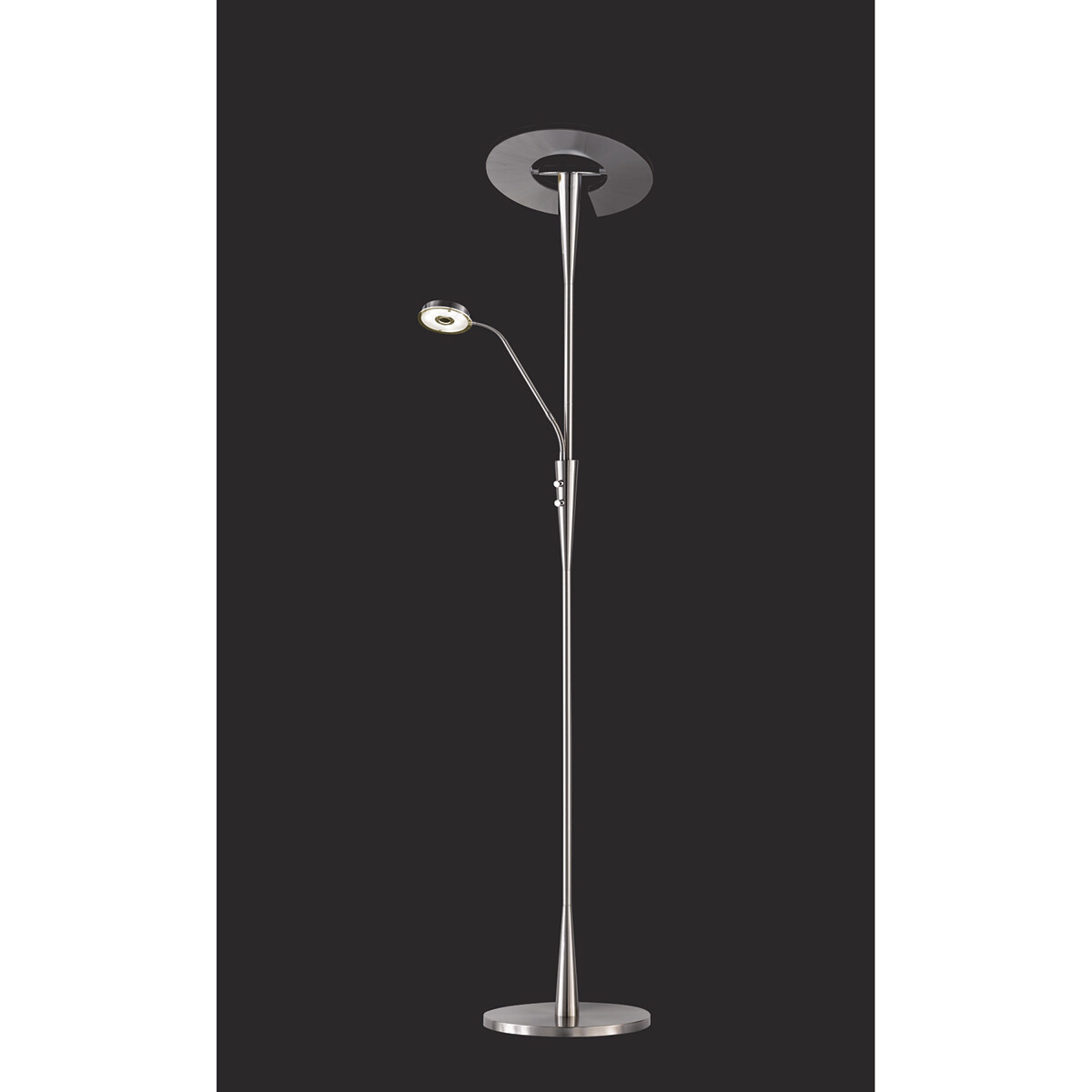 Lampadaire LED - Trion Qubico - 34W + 5W - Couleur de lumière ajustable - 2-lumières - Dimmable - Rond - Mat Nickel - Aluminium