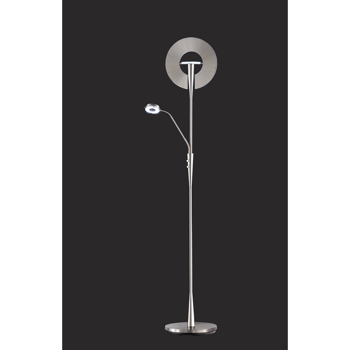 Lampadaire LED - Trion Qubico - 34W + 5W - Couleur de lumière ajustable - 2-lumières - Dimmable - Rond - Mat Nickel - Aluminium